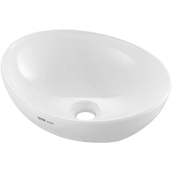 Oval Vessel Sink, 16 x 13.4 in. Bathroom Vessel Sink Bowl Countertop, Bright White Ceramic Bathroom Sinks Above Counter