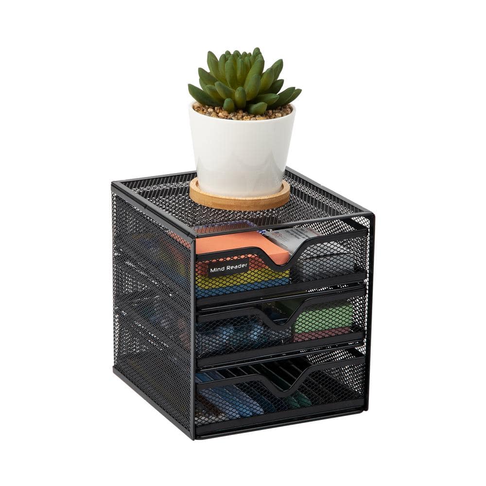 Black Metal Mesh 3-Drawer Desktop Organizer