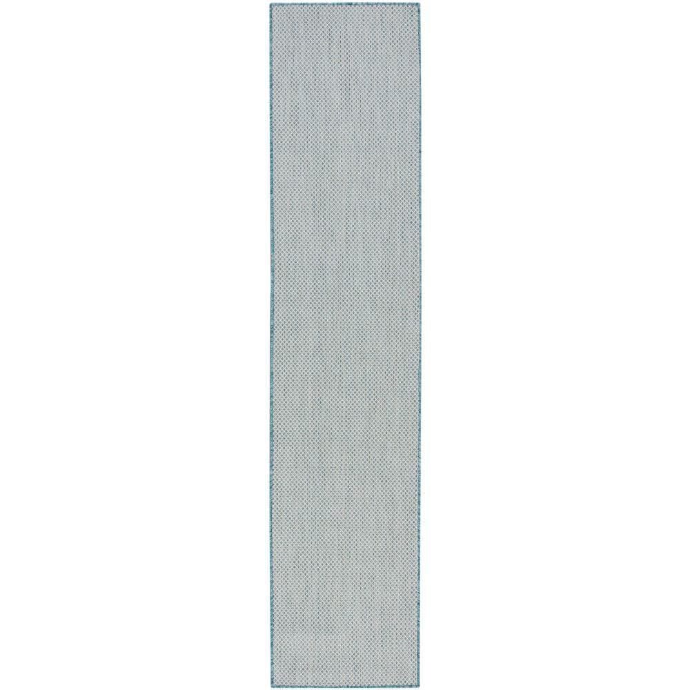 Ivory Aqua Geometric Flat Woven Synthetic Runner Rug
