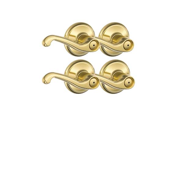 Schlage Flair Bright Brass Privacy Bed/Bath Door Lever (4-Pack)