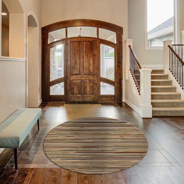 Jewel Striation Stripes Multi 5 ft. Round Area Rug