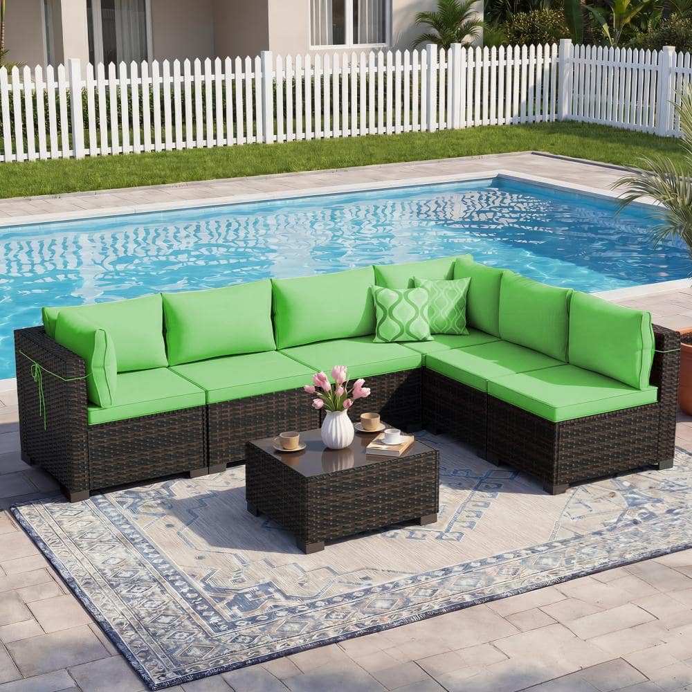 7-Piece Rattan Outdoor Patio Conversation Set, Sectional Wicker Sofa with Tea Table, Green price history on PriceWatchPro