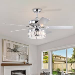 52 in. Indoor Chrome Ceiling Fan with Decorative Drum Lampshade, 2-Color-Option Blades and Remote Included