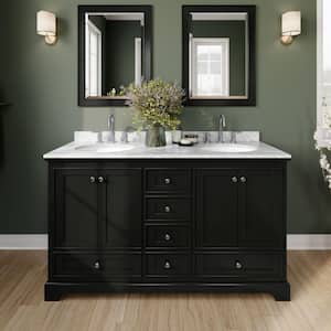 Deborah 60 in. Double Bathroom Vanity in Dark Espresso with Marble Vanity Top in White Carrara with White Basins