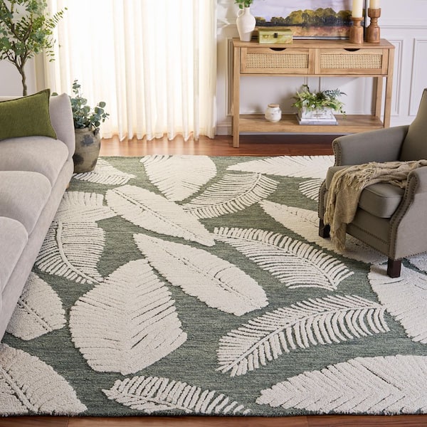 Jardin 6 ft. x 6 ft. Square Gray/Ivory Fuzzy Ferns Area Rug