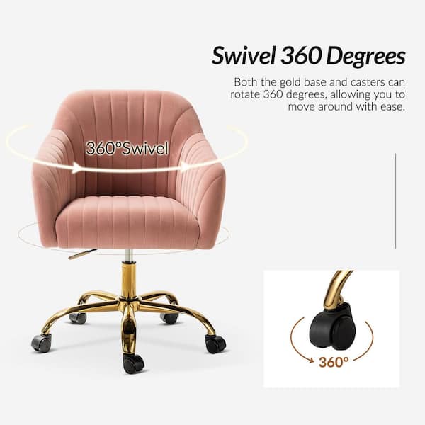 Jayden Creation Sinda Modern Pink Velvet Swivel and Adjustable Task Chair with Gold Base