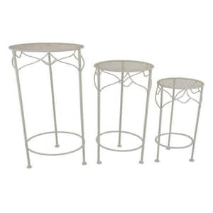 27.5 in. Ivory Round Metal Plant Stand with 1 Tier (Set of 3)