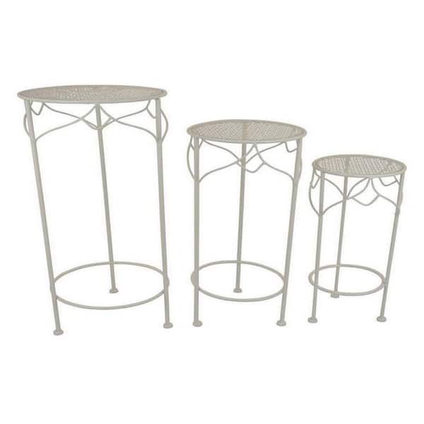 Benjara 27.5 in. Ivory Round Metal Plant Stand with 1 Tier (Set of 3)