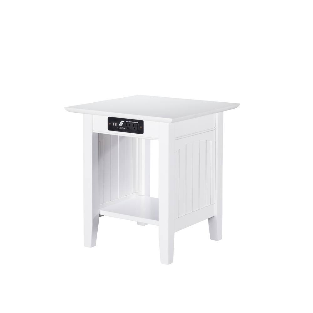 white side table with charging station