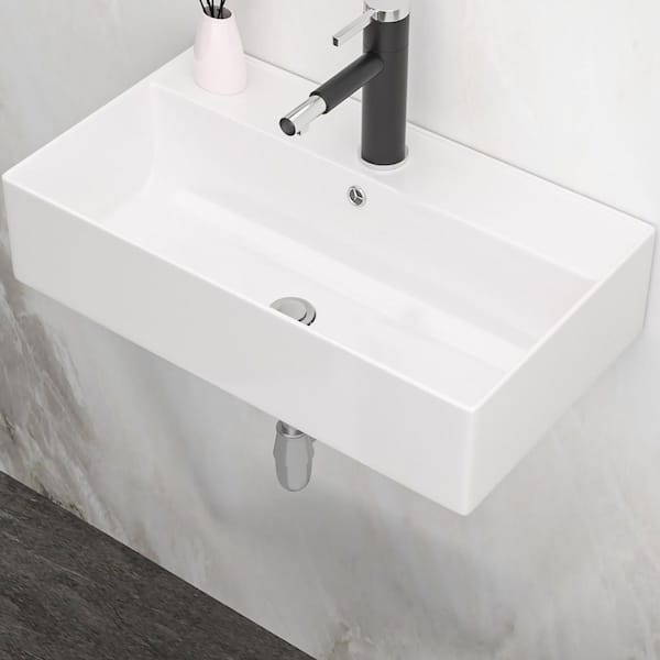 5 in. Ceramic Wall-Mounted Rectangular Bathroom Sink in White