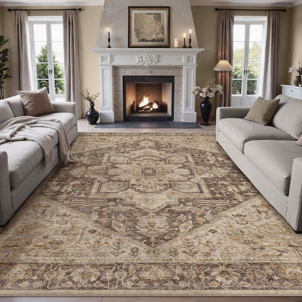 Datura Taupe Brown 6 ft. x 9 ft. Oriental Vintage Medallion Area Rug