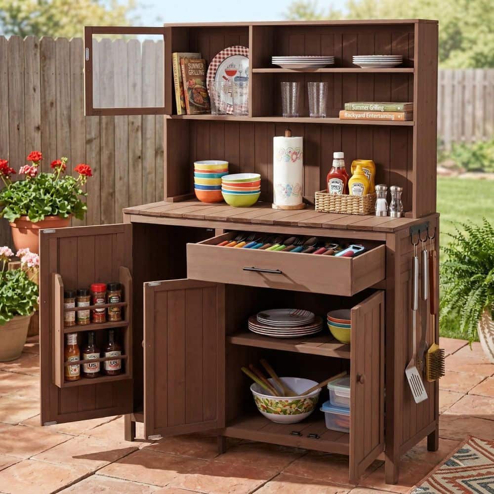 65 in. H Potting Bench with Hutch,Fir Wood Garden Workstation w