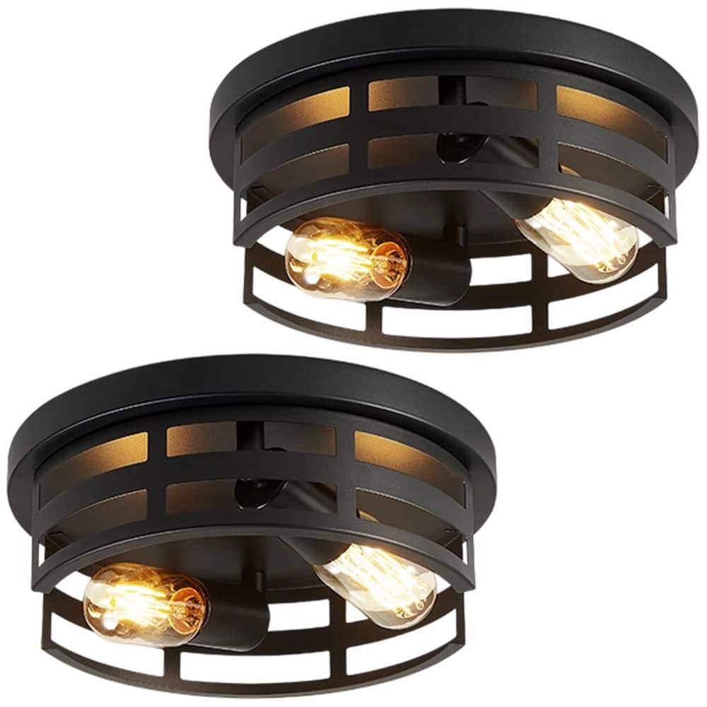 11 in. 2-Light Matte Black Flush Mount Ceiling Light Fixture, Industrial Ceiling Light for Hallway Kitchen (2-Pack) price history on PriceWatchPro