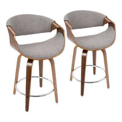 Curvini 24 in. Walnut and Grey Fabric Counter Stool (Set of 2)