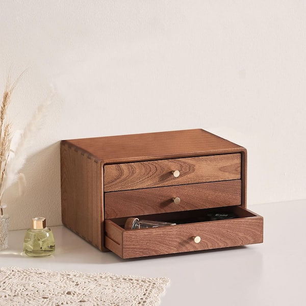 Personalized Wooden Jewelry Box with 3 Drawers, Large Organizer for Women's Jewelry Collection-Rings, Necklaces