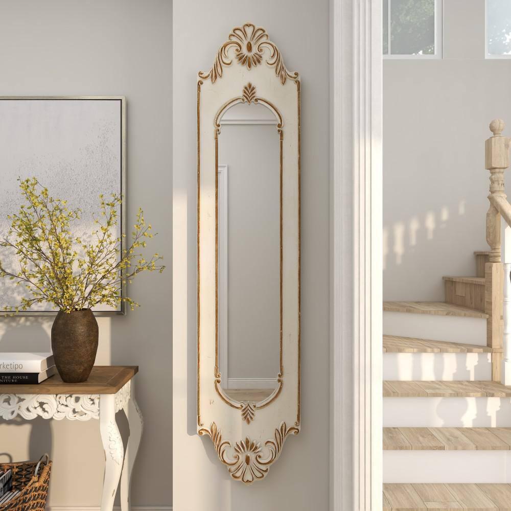 Distressed White Wood Full Length Arch Wall Mirror