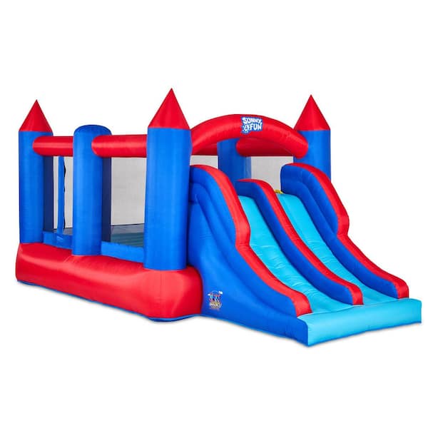 SUNNY & FUN Inflatable Bouncy Castle Blue, Bouncy House for Kids with Dual Slide