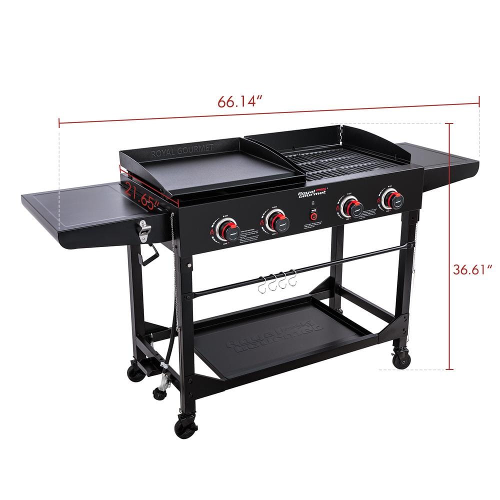 Royal Gourmet 4-Burner Black Stainless Steel Gas Grill and Griddle Combo
