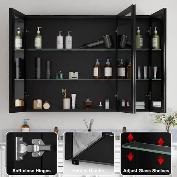 Belle 40 in. W x 30 in. H Rectangular Aluminum Medicine Cabinet with Mirror, Adjustable Shelf, Recessed or Surface Mount