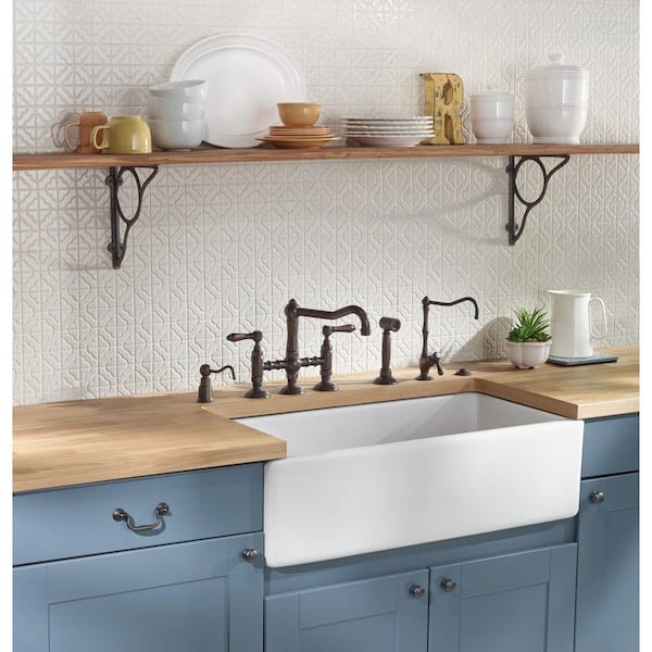 Country Kitchen Double Handle Bridge Kitchen Faucet in Tuscan Brass