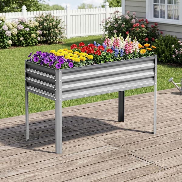 48 in. L x 24 in. W x 30 in. H Steel Raised Garden Bed Planter Box in Silver for Outdoor Patio Gardening