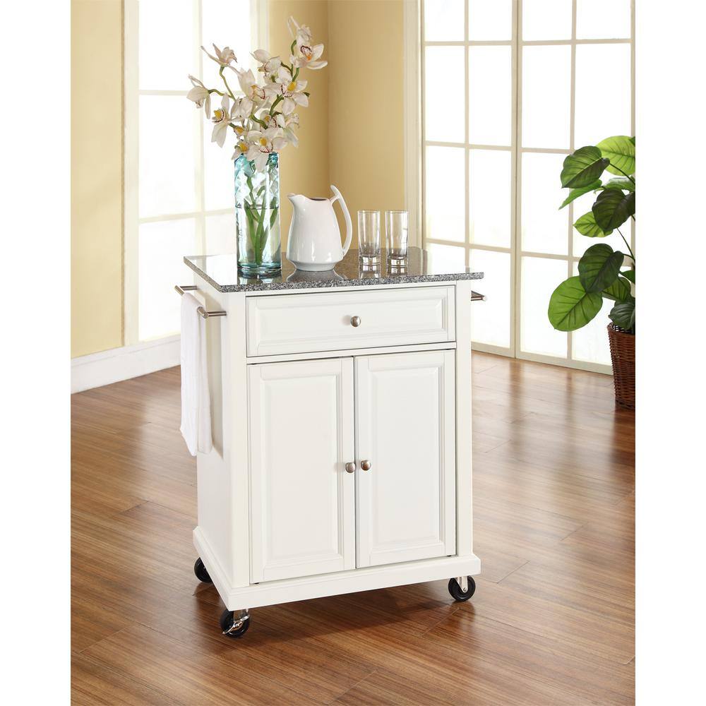 Gray Granite Top White Kitchen Island Cart with Storage
