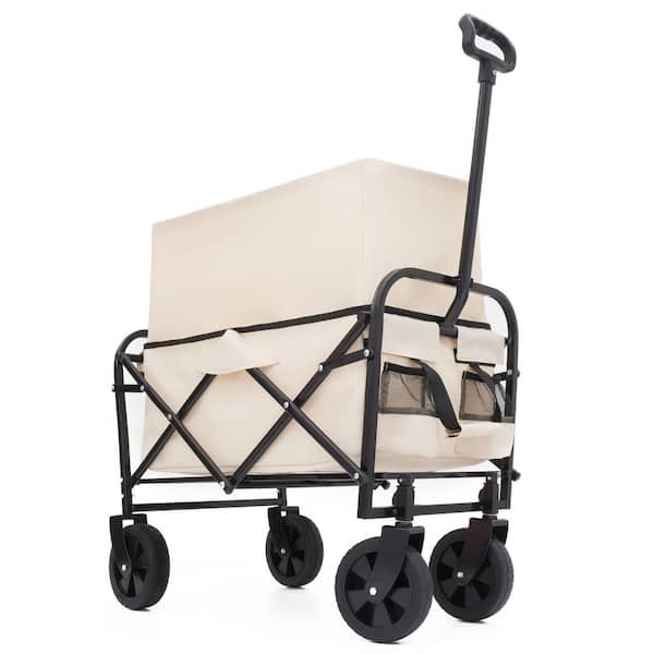10 cu. ft. Steel Garden Cart, 225 lbs. Extention Collapsible Foldable Wagon Cart for Camping in Cream