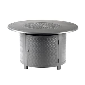 44 in. x 44 in. Grey Round Aluminum Propane Fire Pit Table with Glass Beads, 2 Covers, Lid, 55,000 BTUs