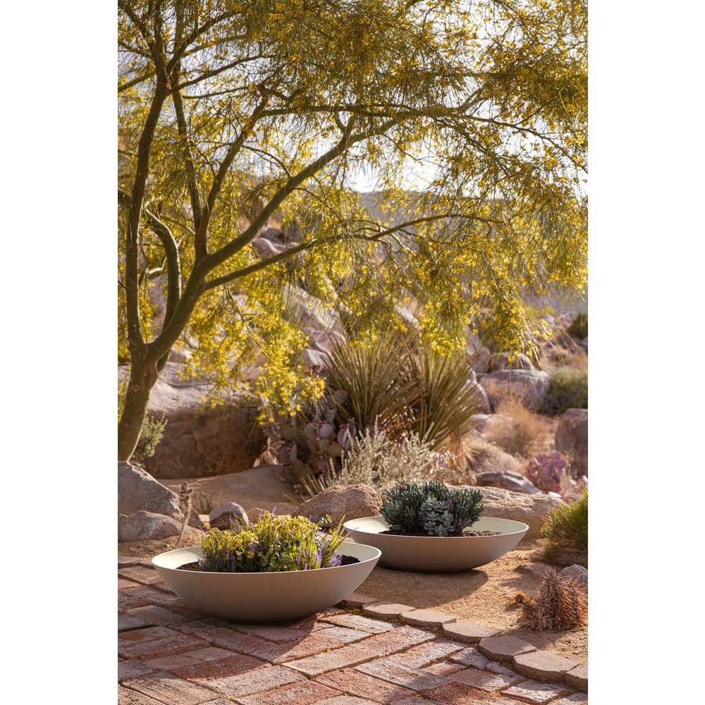 Sandstone 32" Plastic-Stone Round Outdoor Planter