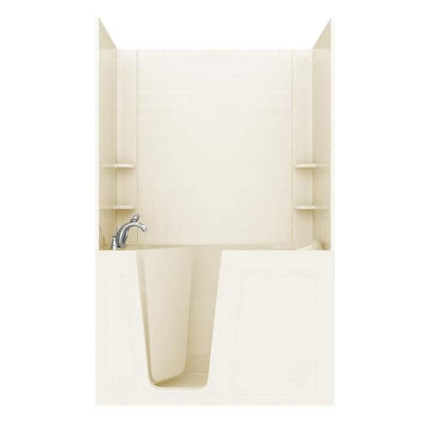 Unbranded NOVA Heated Rampart 5 ft. Walk-in Non-Whirlpool Bathtub with 4 in. Tile Easy Up Adhesive Wall Surround in Biscuit