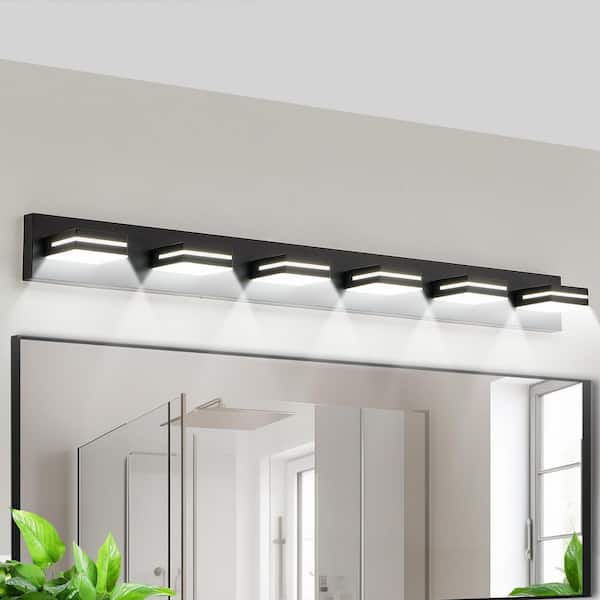 48 in. 6 Light Modern Black Finish Vanity Light Fixture Bathroom Over Mirror Wall Lights with Iron Acrylic Dimmable