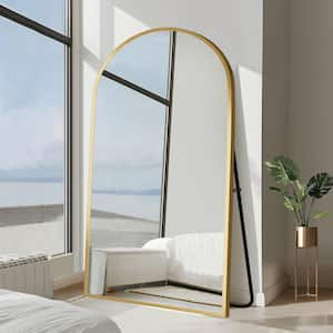 36 in. W. x 75 in. H Full Length Arched Free Standing Body Mirror, Metal Framed Wall Mirror, Large Floor Mirror in Gold