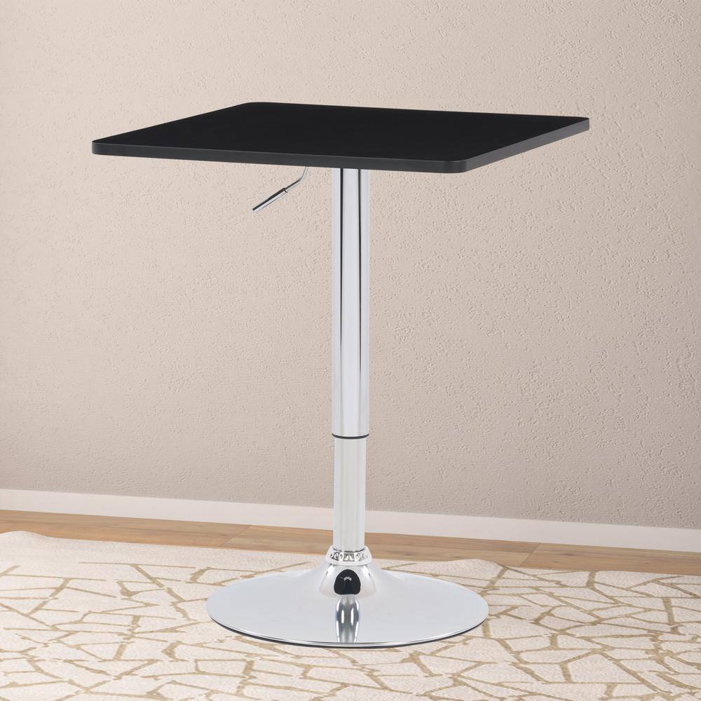 Adjustable Height Black and Chrome Square Bar Table