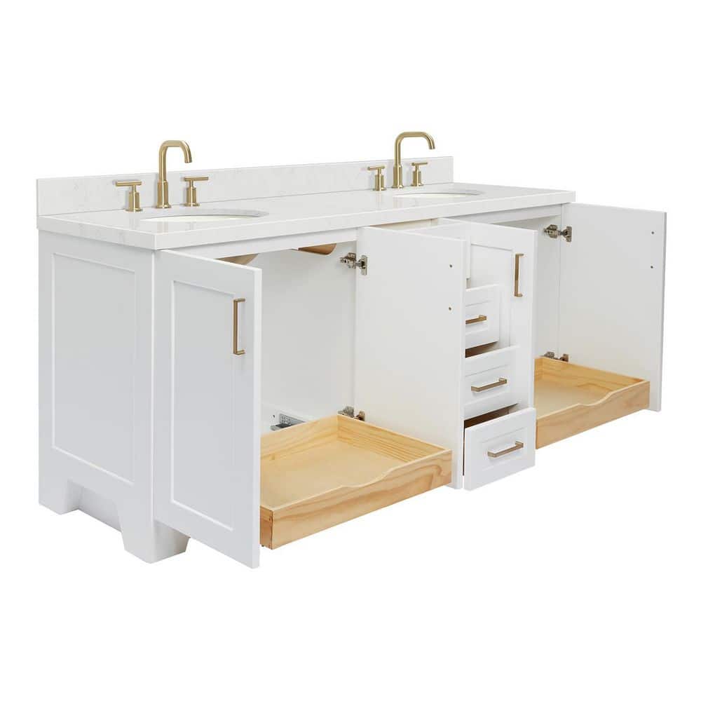 Taylor 72" White Freestanding Double Basin Vanity with Gold Hardware