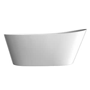 59 in. x 29 in. Acrylic Oval Flatbottom Freestanding Bathtub with Center Drain in Gloss White