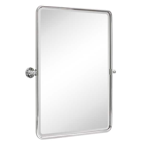 Woodvale 23 in. W x 35 in. H Large Rectangular Metal Framed Wall Mounted Bathroom Vanity Mirror in Polished Nickel