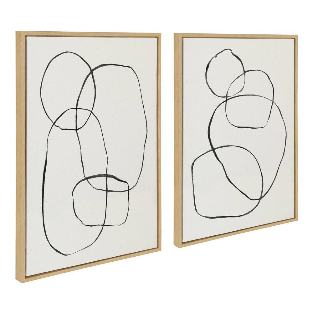 Natural Framed Abstract Black and White Canvas Art Set