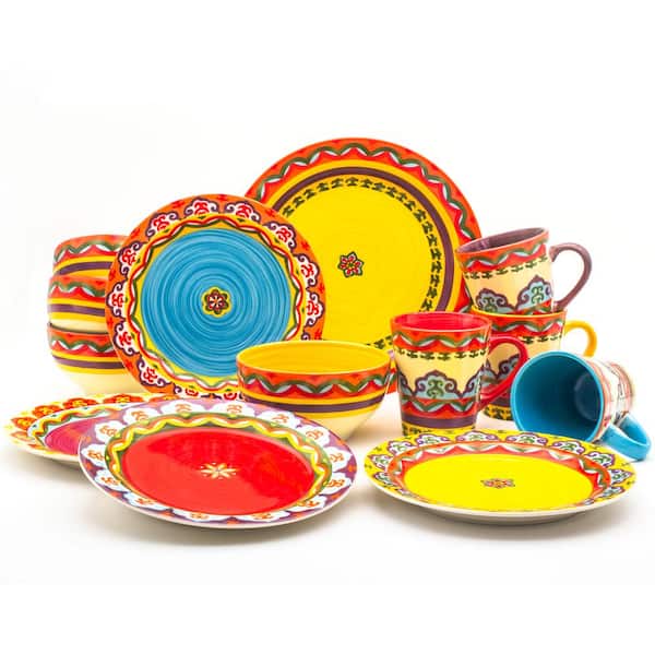 Euro Ceramica Galicia 16-Piece Patterned Multicolor Ceramic Dinnerware Set (Service for 4)