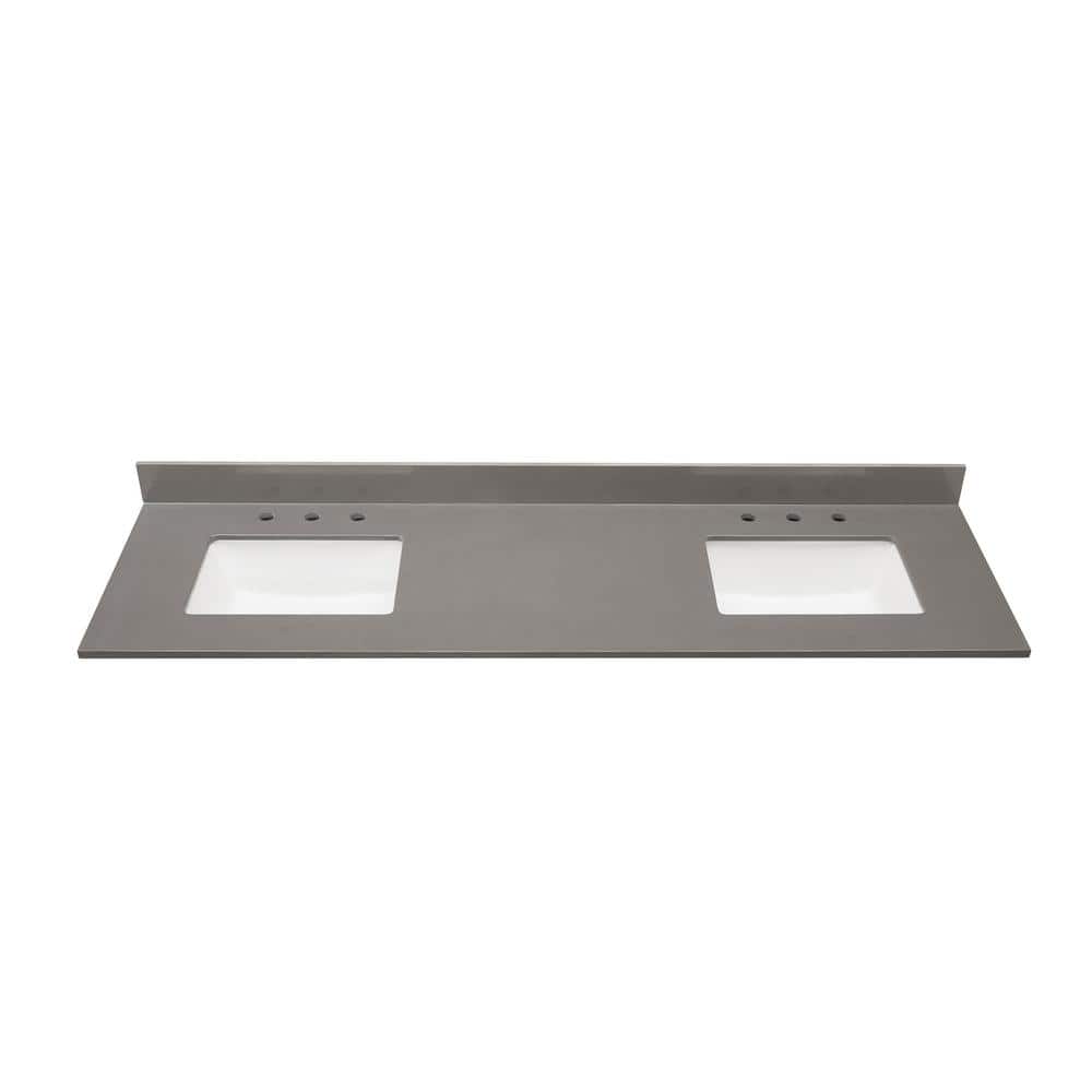 Madrid 73'' Concrete Gray Double Vanity Top with White Sinks
