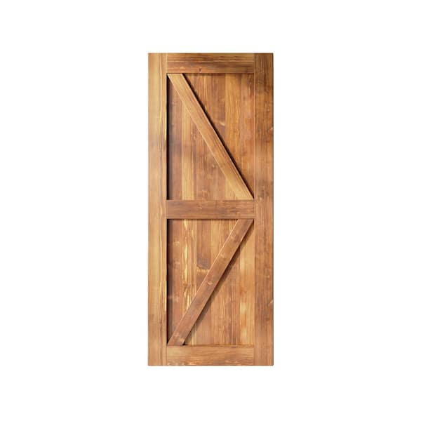 HOMACER 32 in. x 84 in. K-Frame Early American Solid Natural Pine Wood Panel Interior Sliding Barn Door Slab with Frame