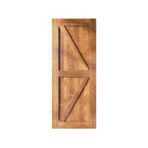 32 in. x 84 in. K-Frame Early American Solid Natural Pine Wood Panel Interior Sliding Barn Door Slab with Frame