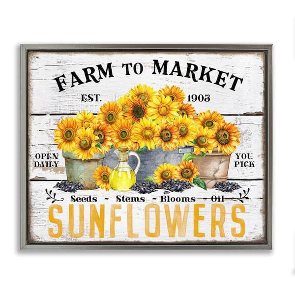 Stupell Industries Farm To Market Sunflowers by Creatif Belle Gray Floater Frame Nature Graphic Art Print 25 in. x 31 in.