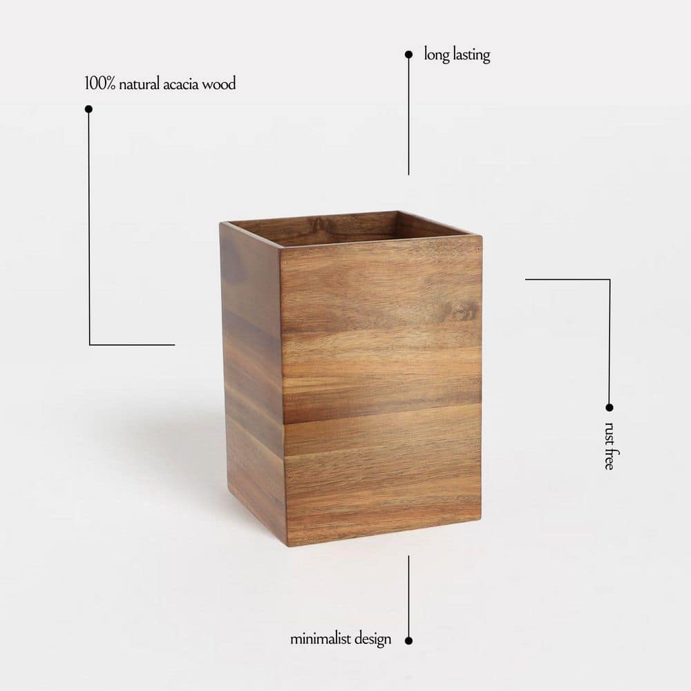 Acacia Wood Square Waste Basket for Bathroom/Bedroom - 2 Gallons