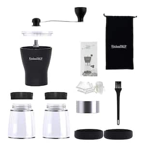 Manual Coffee Grinder 14Pcs Set with Two 5.5 Oz Clear Glass Jars