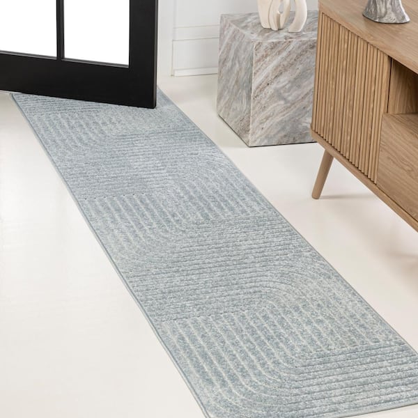 Odense High-Low Minimalist Angle Geometric Light Blue/Cream 2 ft. x 8 ft. Indoor/Outdoor Runner Rug