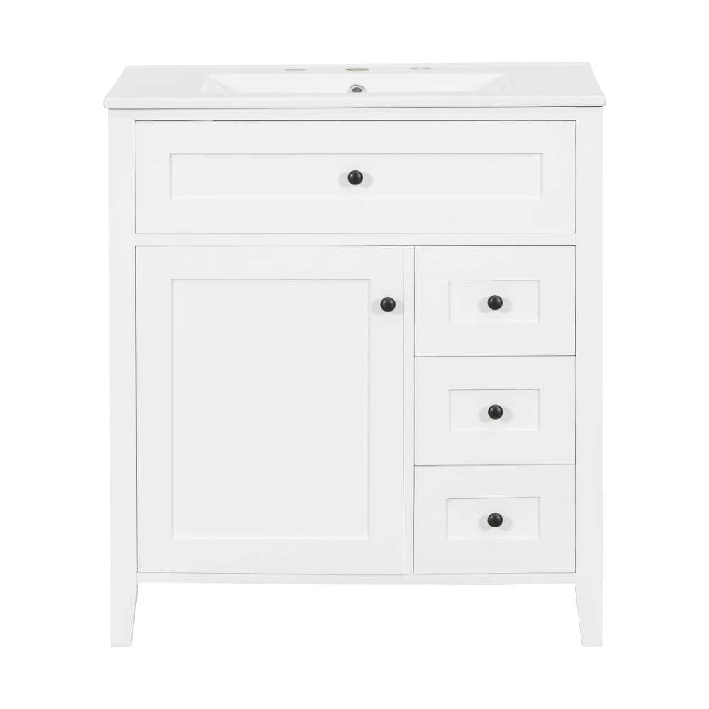 30 in. Single Sink Freestanding White Bath Vanity with White Ceramic Top Unassembled price history on PriceWatchPro