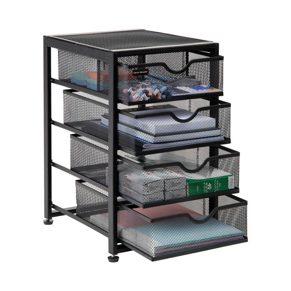 Compact Black Metal Mesh 4-Drawer Cabinet Organizer