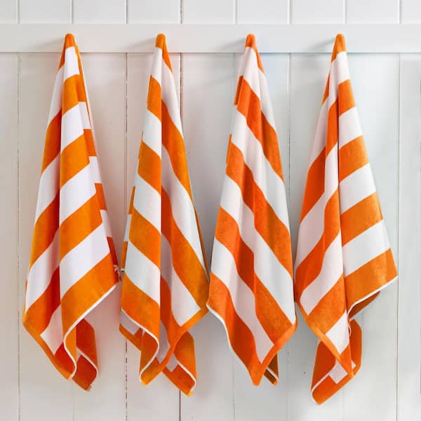 FRESHFOLDS Orange 100% Cotton Cabana 4-Pack Oversized Beach and Pool Towels