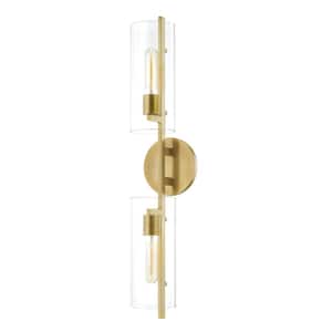 Ariel 2-Light Aged Brass Wall Sconce with Clear Shade