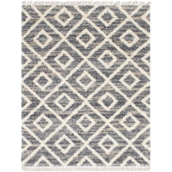 Unique Loom Hygge Shag Diamond Gray 8 ft. x 10 ft. Area Rug
